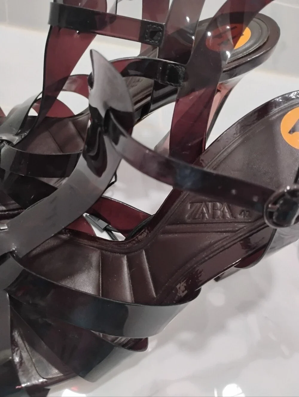 Zara Dark Burgundy Transparent Strappy Heel Sandal